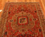 Top of Small Tribal Geometric Antique Rustic Persian Medallion Heriz Serapi Area Rug 72550 by Nazmiyal Antique Rugs