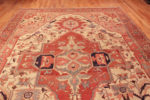 Top of Tribal Large Geometric Anchor Medallion Antique Persian Heriz Serapi Area Rug 72549 by Nazmiyal Antique Rugs