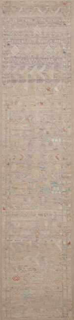 Tribal Geometric Soft Neutral Pastel Color Modern Hallway Runner Rug 11051 by Nazmiyal Antique Rugs