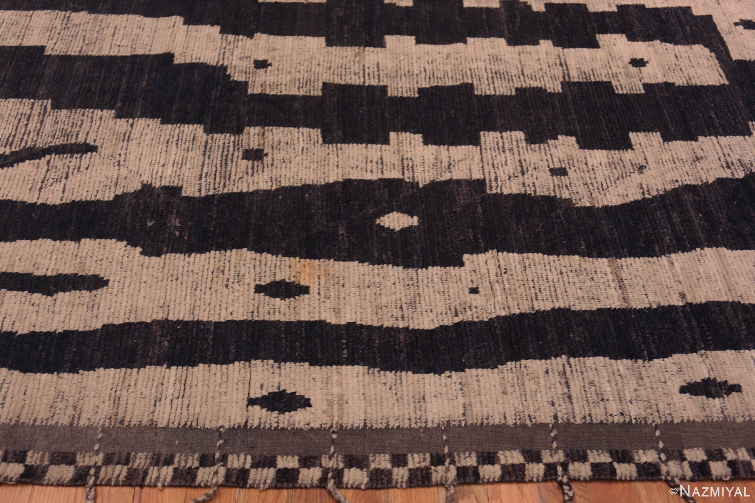 Border of Oversized Ivory Cream Background With Charcoal Color Tribal Geometric Design Modern Area Rug 11860 by Nazmiyal Antique Rugs