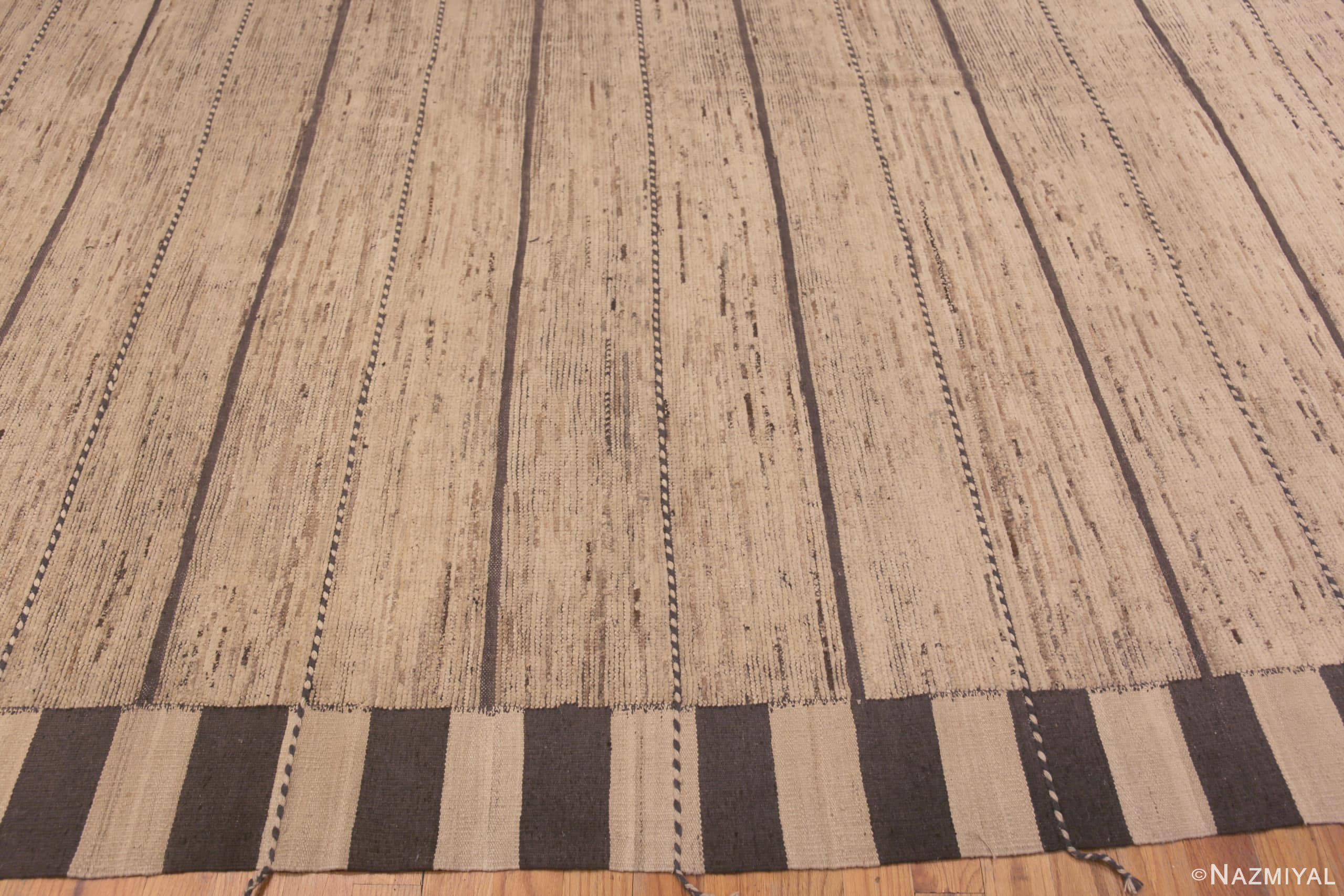 Border of Oversized Neutral Cream Color Minimalist Geometric Stripes Design Modern Area Rug 11864 by Nazmiyal Antique Rugs