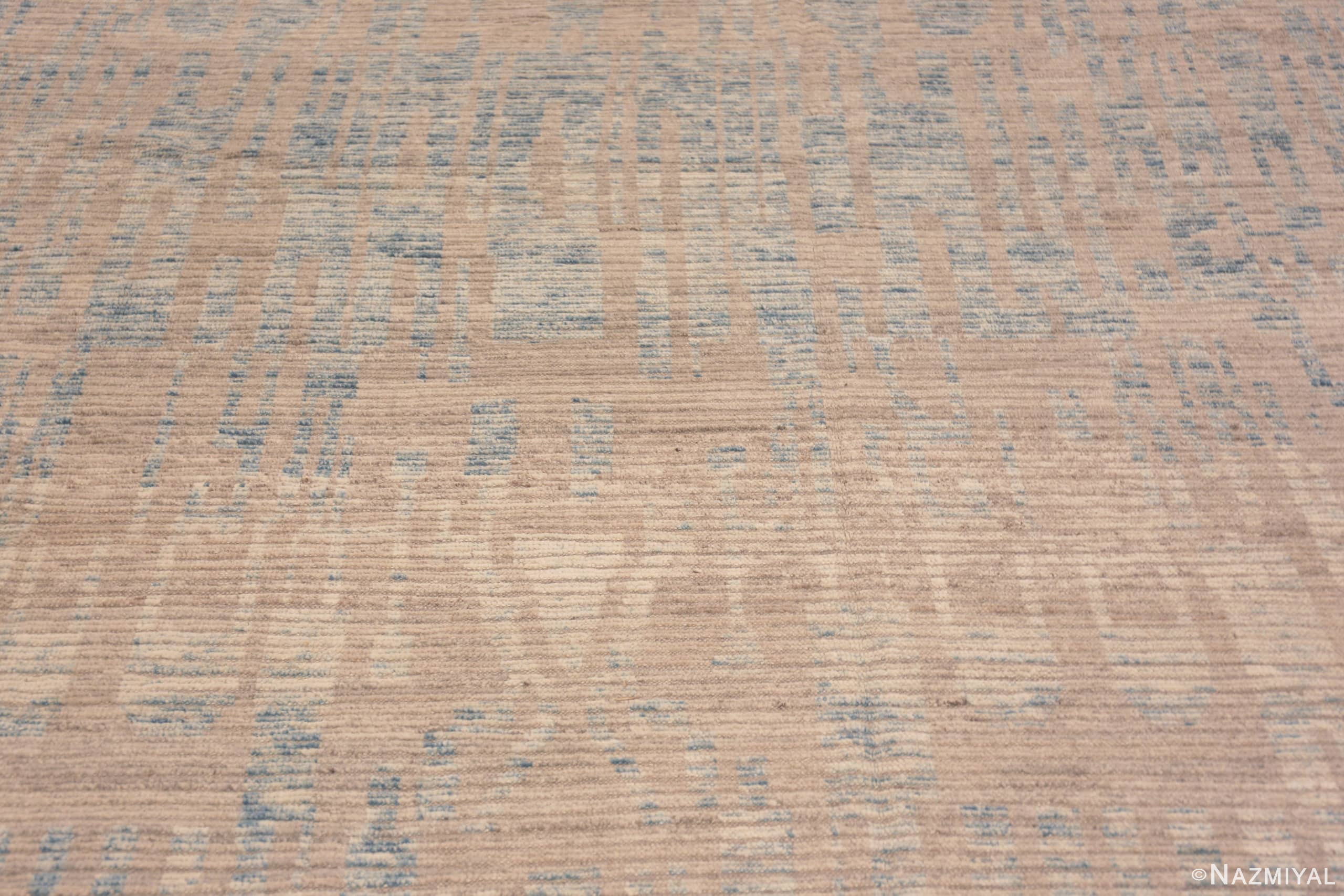 Close Up of Large Size Decorative Soft Neutral Color Light Blue Abrash Tribal Nomadic Design Modern Rug 11817 by Nazmiyal Antique Rugs