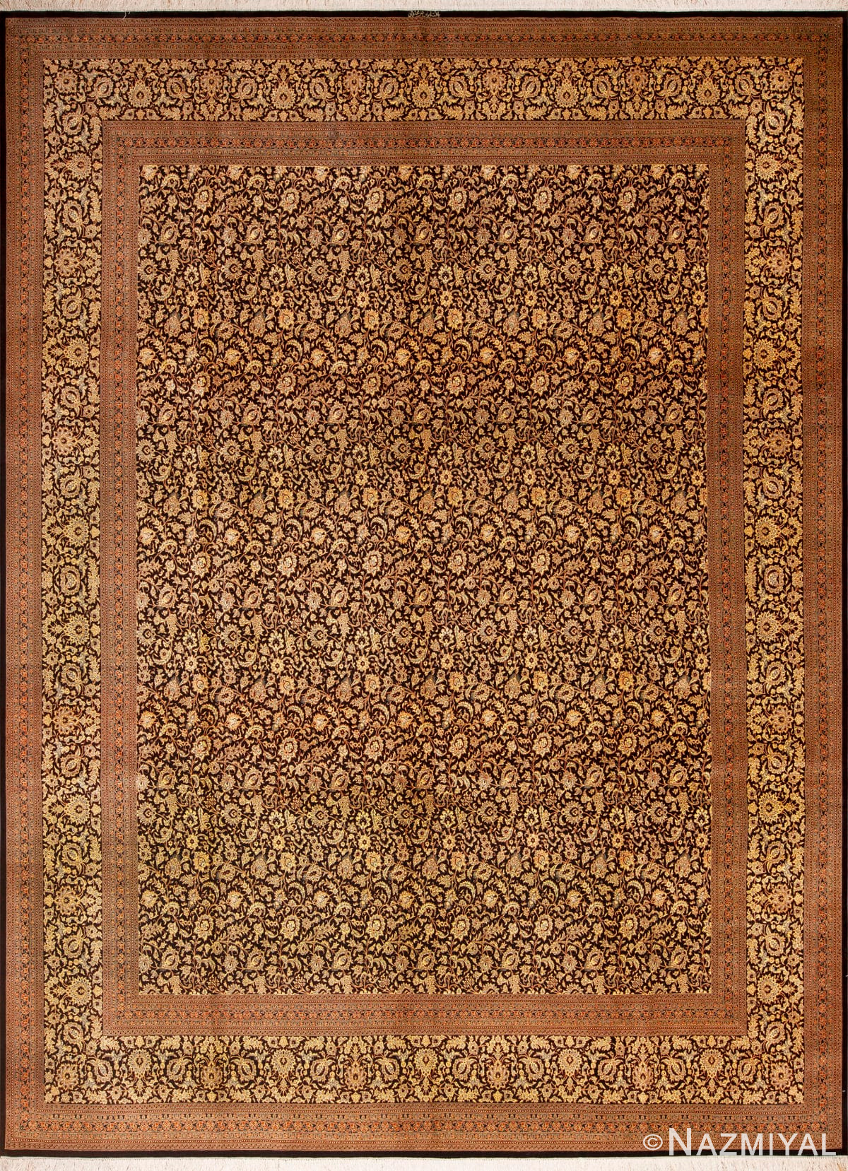 Fine Allover Floral Design Luxurious Room Size Vintage Persian Silk Qum Rug 72742 by Nazmiyal Antique Rugs