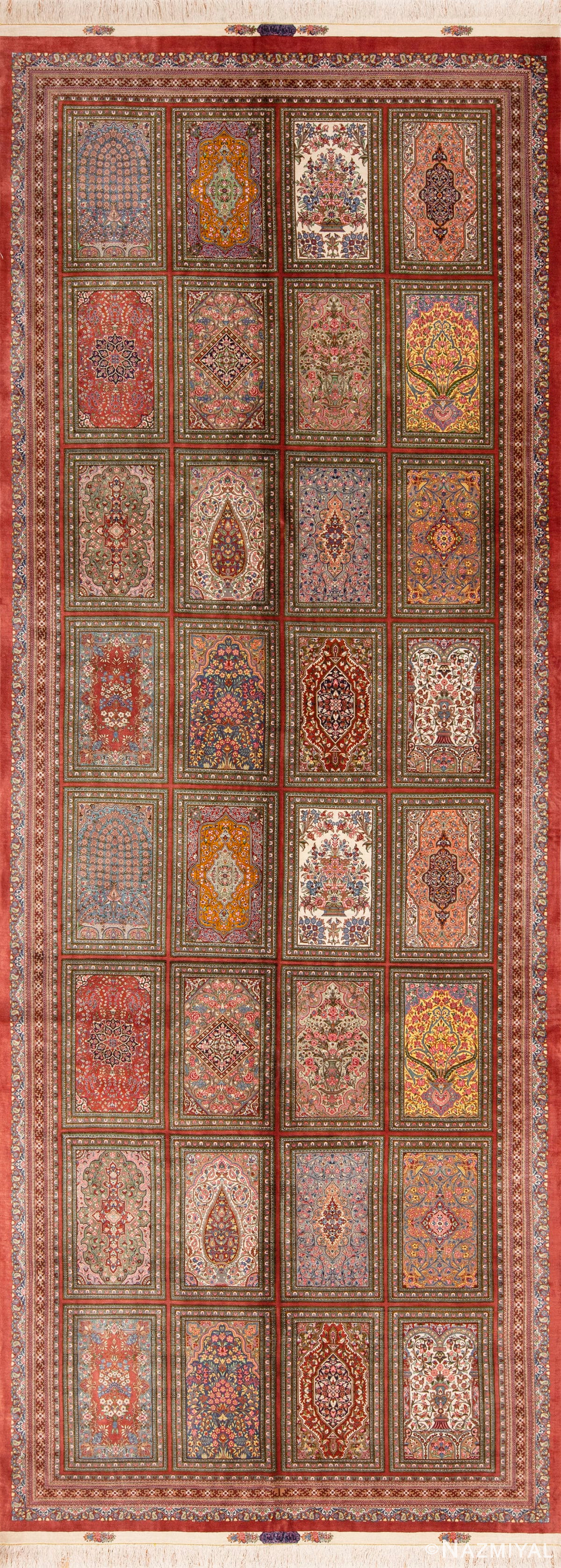 Fine Floral Long Narrow Gallery Size Vintage Luxury Persian Silk Qum Rug 72744 by Nazmiyal Antique Rugs