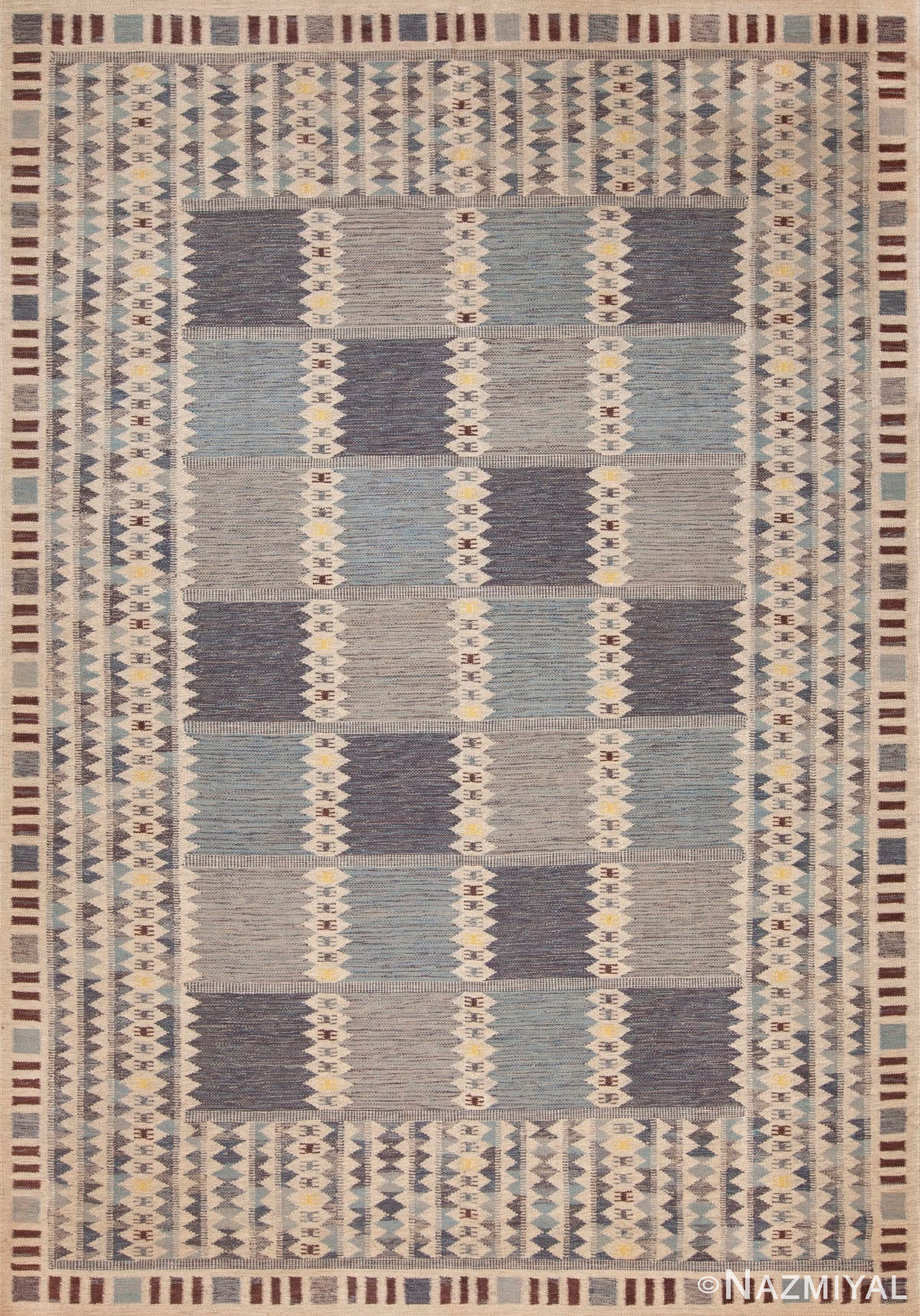 Modern Flatweave Swedish Mid-Century Modern Design Room Size Kilim Rug 72797 by Nazmiyal Antique Rugs