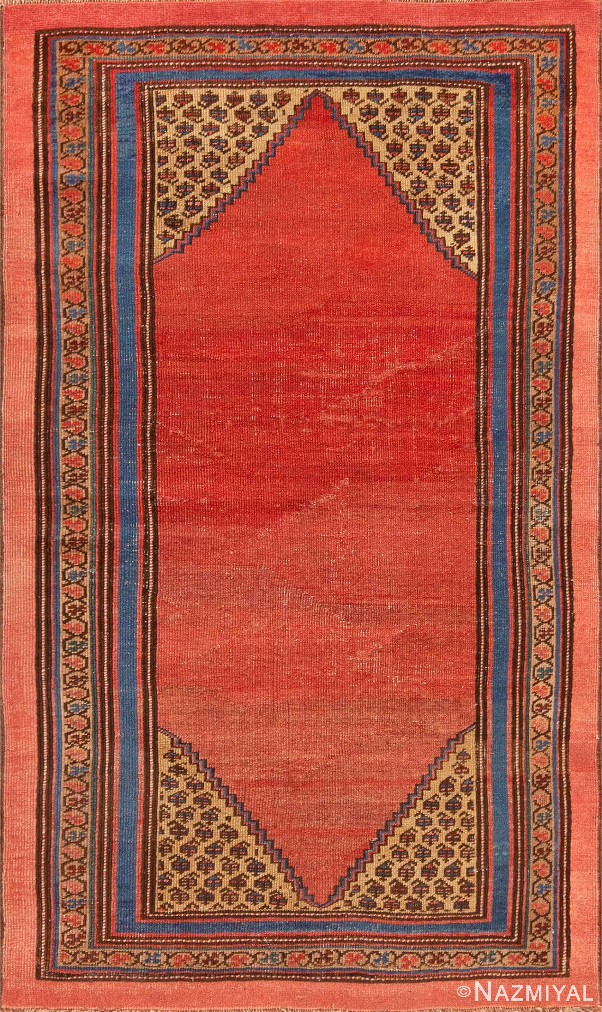 Small Rustic Tribal Minimalist Paisley Motif Antique Persian Bakshaish Rug 72554 by Nazmiyal Antique Rugs
