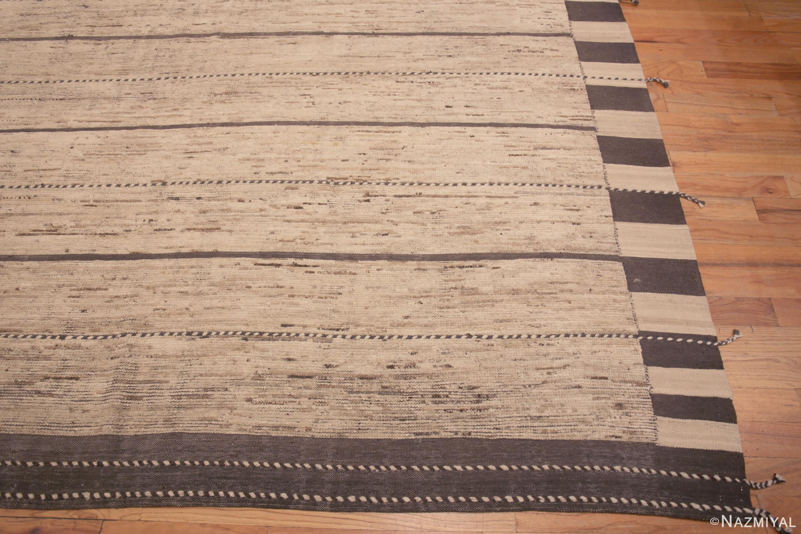 Side of Oversized Neutral Cream Color Minimalist Geometric Stripes Design Modern Area Rug 11864 by Nazmiyal Antique Rugs