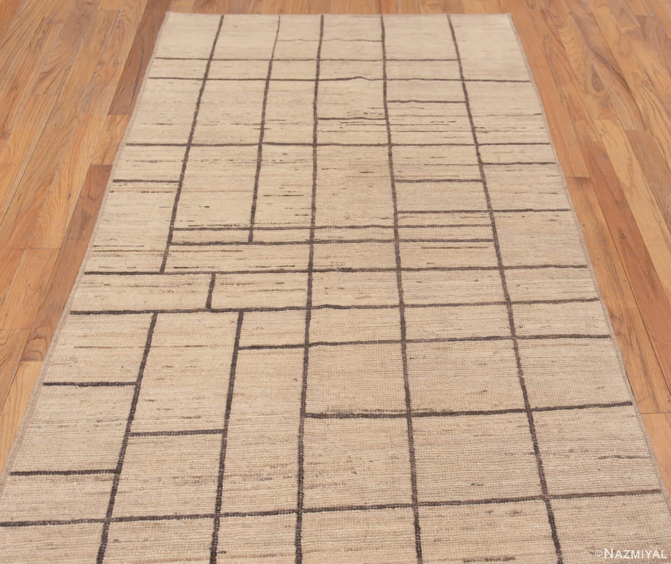 Top of Ivory Cream Background With A Brown Color Simplistic Geometric Design Modern Hallway Runner Rug 11164 by Nazmiyal Antique rugs