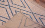 Weave of Light Ivory Cream Background With Light Blue Geometric Pattern Modern Hallway Runner Rug 11178 by Nazmiyal Antique Rugs