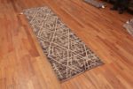 Whole View of Bold Rich Brown Background Ivory Color Tribal Design Modern Hallway Runner Abrash Rug 11161 by Nazmiyal Antique rugs