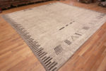 Whole View of Beautifully Simplistic Large Size Square Shape Modern Neutral Ivory Tribal Geometric Minimalist Design Rug 11756 by Nazmiyal Antique Rugs