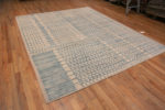 Whole View of Light Blue And Creamy White Color Tribal Geometric Modern Room Size Area Rug 11465 by Nazmiyal Antique Rugs