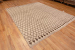 Whole View of Ivory Background Brown Diamond Pattern Grid Design Modern Room Size Area Rug 11423 by Nazmiyal Antique Rugs