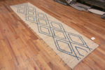 Whole View of Light Ivory Cream Background With Light Blue Geometric Pattern Modern Hallway Runner Rug 11178 by Nazmiyal Antique Rugs