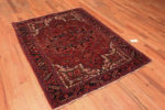 Whole View of Small Red And Blue Geometric Medallion Design Antique Persian Heriz Area Rug 72564 by Nazmiyal Antique Rugs