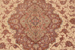 Close Up of Fine Floral Room Size Vintage Luxurious Silk Persian Qum Medallion Rug 72750 by Nazmiyal Antique Rugs