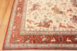 Corner of Fine Light Luxurious Silk Pile Vintage Artistic Hunting Scene Design Persian Qum Rug 72756 by Nazmiyal Antique Rugs
