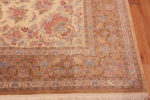 Corner of Luxurious Fine Ivory Vintage Persian Silk Floral Gonbad Design Qum Rug 72749 by Nazmiyal Antique Rugs