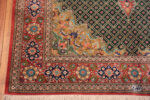Corner of Small Artistic Green Background Fine Luxurious Vintage Qum Persian Silk Rug 72761 by Nazmiyal Antique Rugs