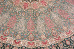 Details of Luxurious Fine Weave Intricate Floral Medallion Pattern Round Shape Vintage Persian Silk Qum Rug 72785 by Nazmiyal Antique Rugs