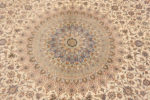 Medallion of Luxurious Light Ivory Fine Floral Silk Persian Gonbad Design Square Qum Rug 72738 by Nazmiyal Antique Rugs
