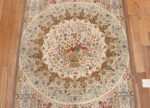Medallion of Luxurious Small Size Fine Weave Artistic Floral Design Vintage Persian Silk Qum Rug 72766 by Nazmiyal Antique Rugs