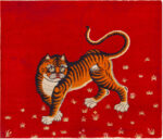 Red Background Antique Chinese Tiger Rug 72846 by Nazmiyal Antique Rugs