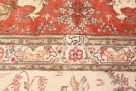 Signature of Fine Light Luxurious Silk Pile Vintage Artistic Hunting Scene Design Persian Qum Rug 72756 by Nazmiyal Antique Rugs