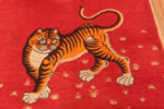 Tiger of Red Background Antique Chinese Tiger Rug 72846 by Nazmiyal Antique Rugs