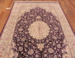 Top of Fine Luxurious Purple Color Vintage Persian Silk Qum Rug 72753 by Nazmiyal Antique Rugs