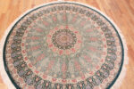 Top of Luxurious Fine Weave Intricate Floral Medallion Pattern Round Shape Vintage Persian Silk Qum Rug 72785 by Nazmiyal Antique Rugs