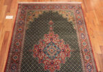 Top of Small Artistic Green Background Fine Luxurious Vintage Qum Persian Silk Rug 72761 by Nazmiyal Antique Rugs