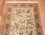 Top of Small Artistic Pictorial Hunting Scene Design Luxurious Vintage Persian Silk Qum Rug 72775 by Nazmiyal Antique Rugs