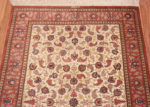 Top of Small Fine Ivory Color Floral Design Vintage Persian Silk Qum Luxury Rug 70809 by Nazmiyal Antique Rugs