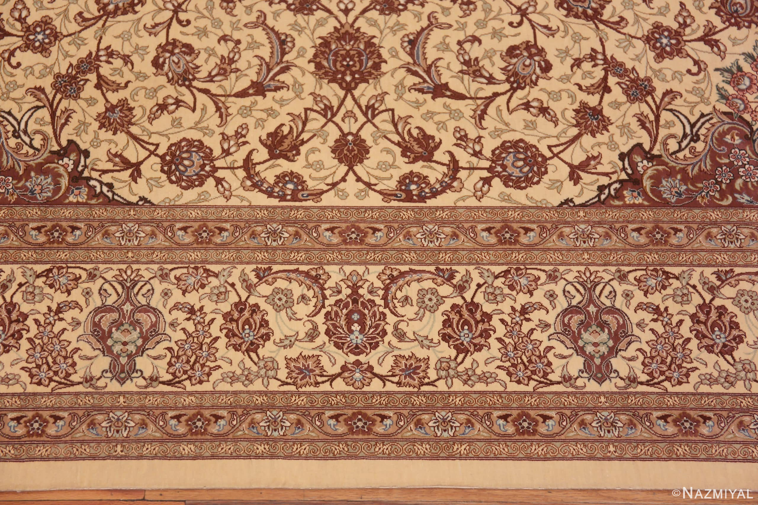 Border of Fine Floral Room Size Vintage Luxurious Silk Persian Qum Medallion Rug 72750 by Nazmiyal Antique Rugs