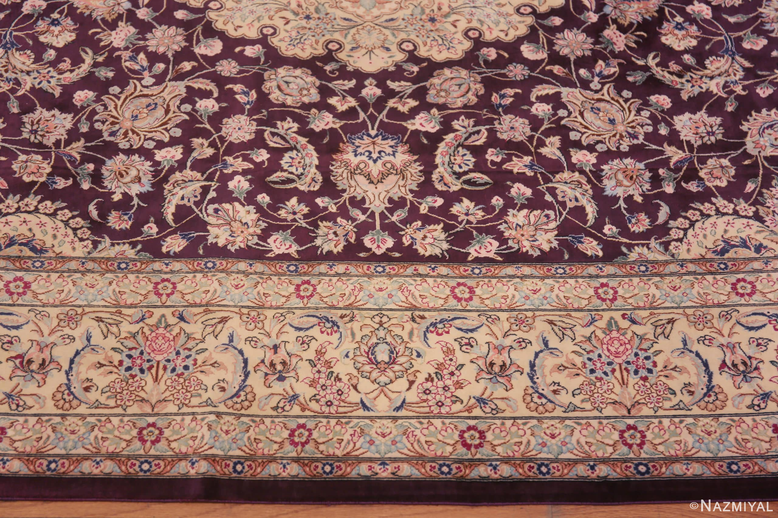 Border of Fine Luxurious Purple Color Vintage Persian Silk Qum Rug 72753 by Nazmiyal Antique Rugs