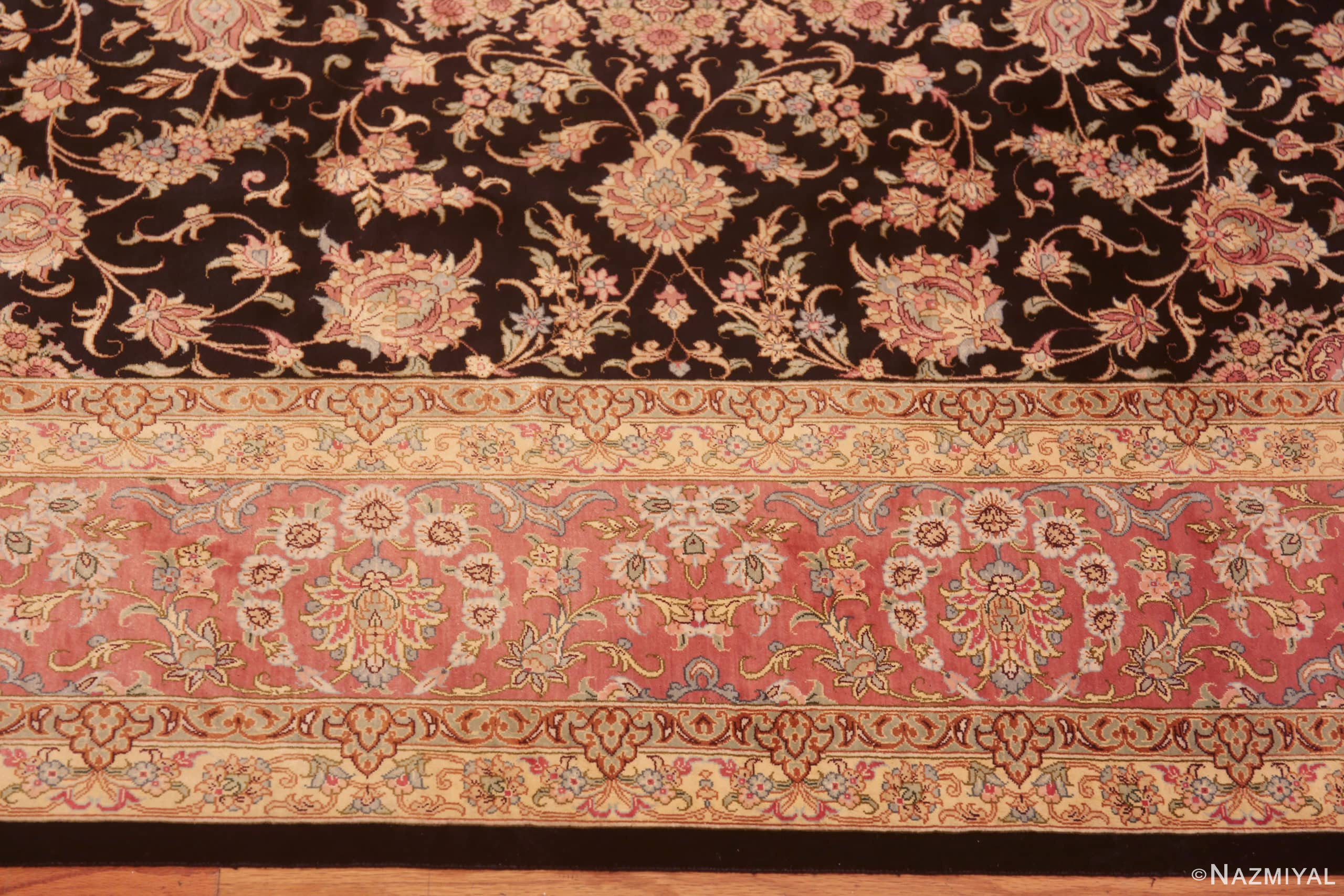 Border of Fine Luxurious Vintage Persian Silk Qum Room Size Rug 72751 by Nazmiyal Antique Rugs