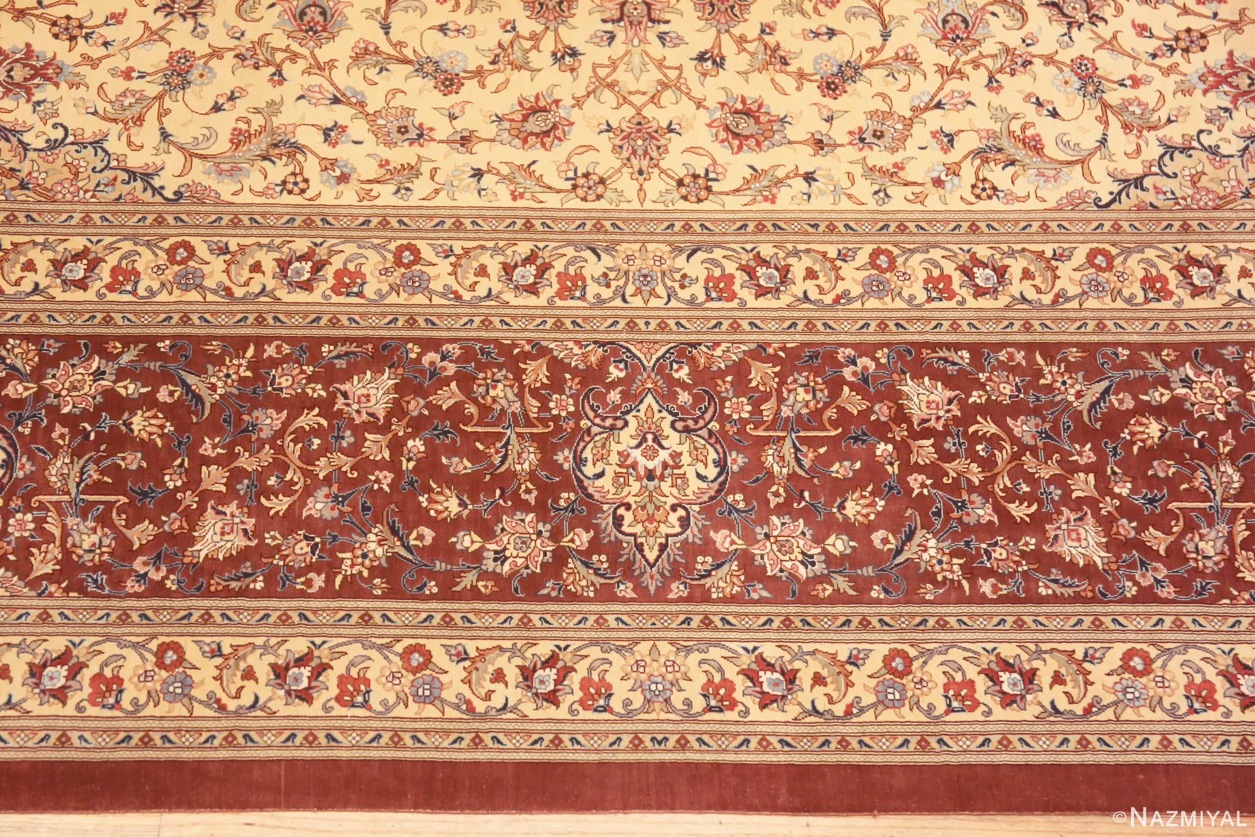 Border of Fine Room Size Vintage Persian Luxury Gonbad Design Silk Qum Rug 72759 by Nazmiyal Antique Rugs