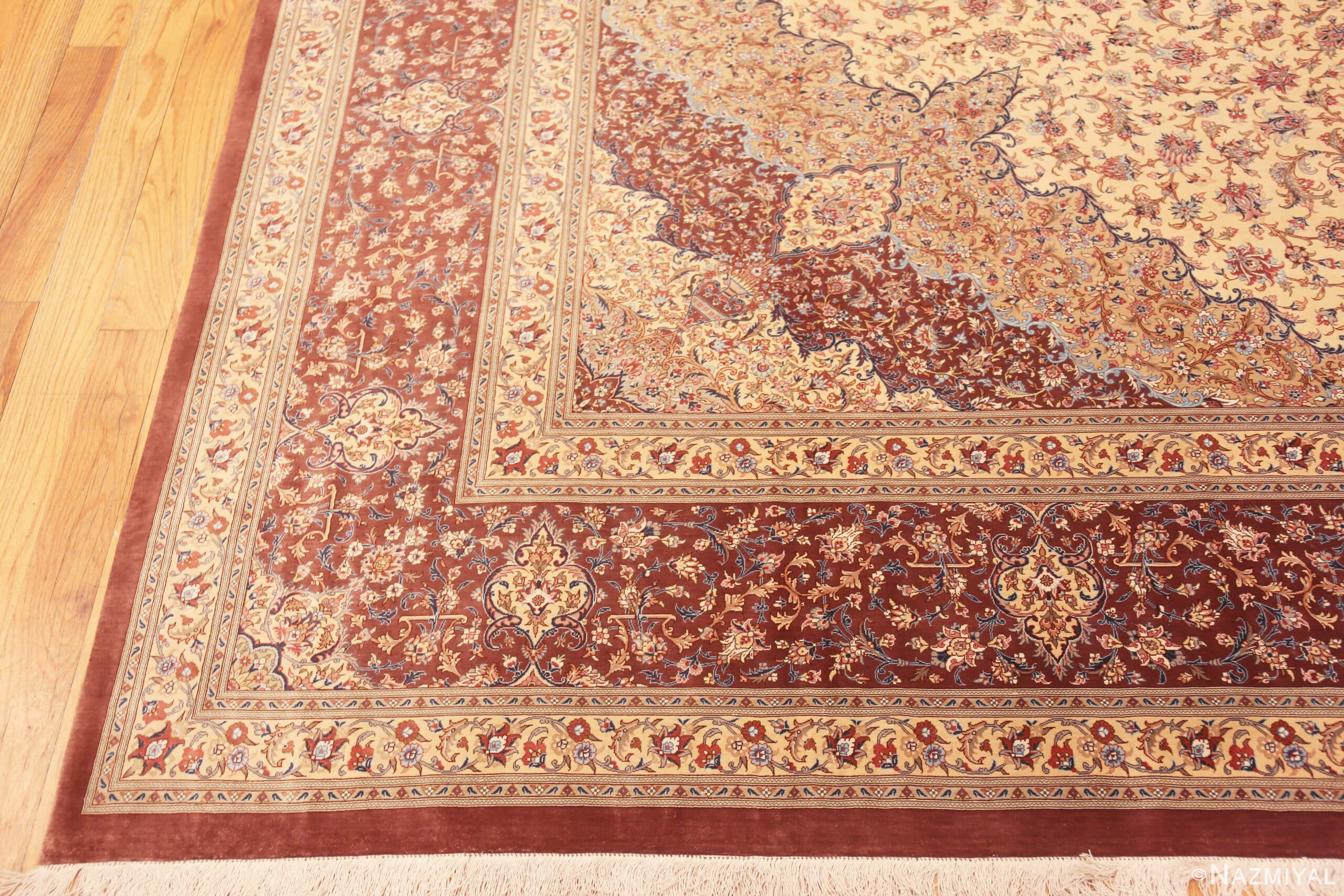 Corner of Fine Room Size Vintage Persian Luxury Gonbad Design Silk Qum Rug 72759 by Nazmiyal Antique Rugs