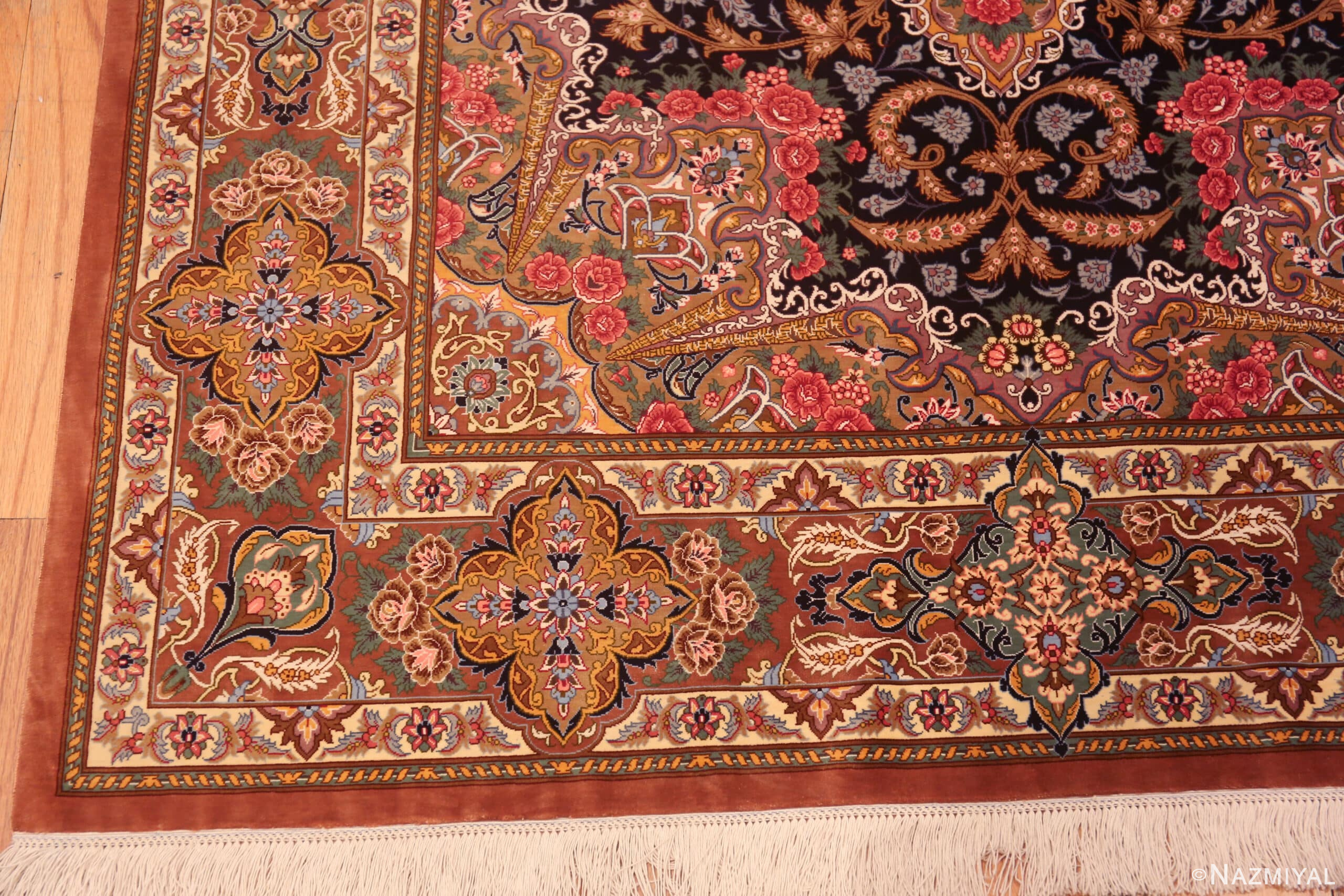 Corner of Small Size Fine Weave Vintage Persian Silk Qum Luxury Rug 72763 by Nazmiyal Antique Rugs