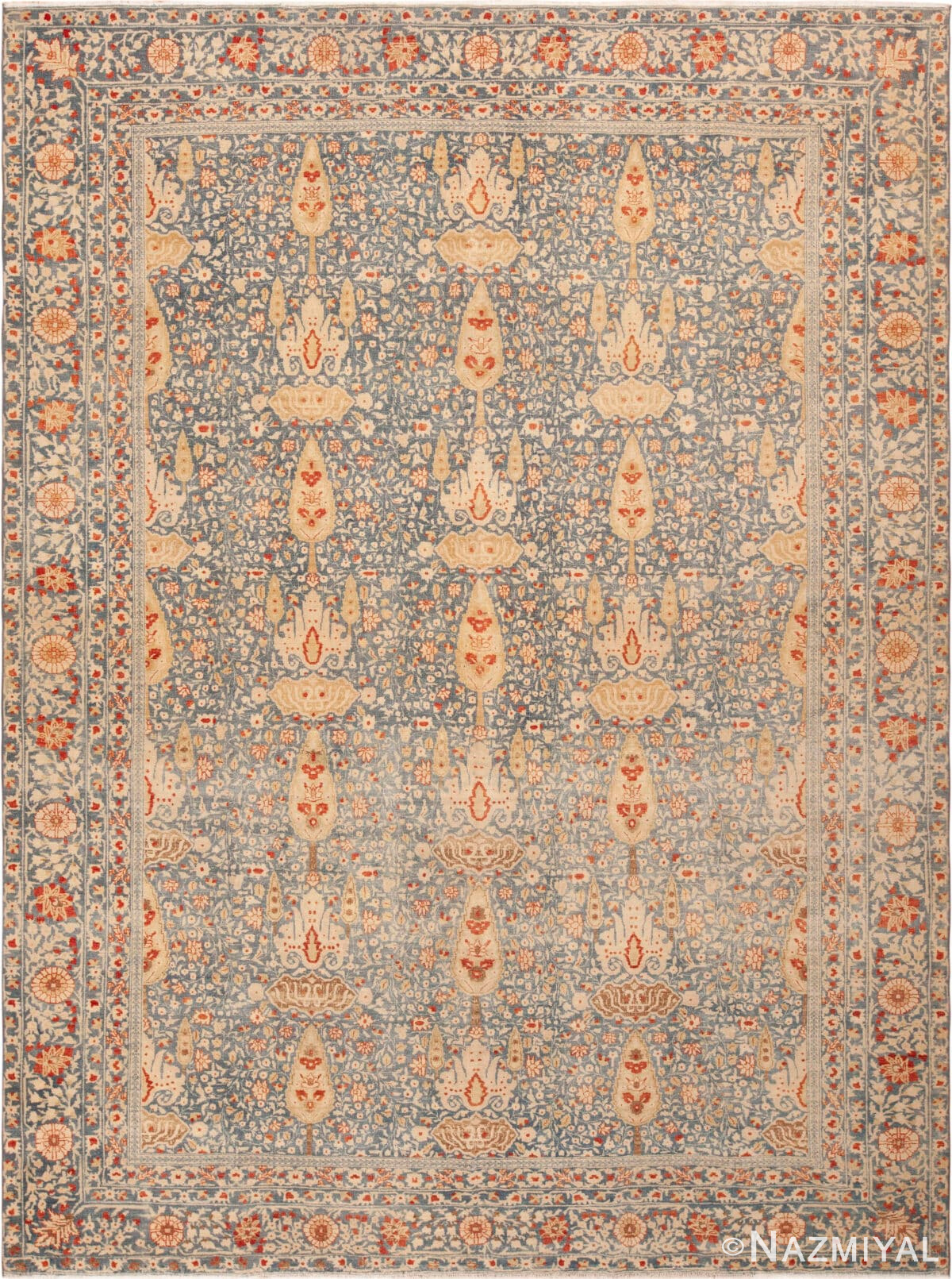 Cypress Tree Design Antique Persian Tabriz Floral Rug 72834 by Nazmiyal Antique Rugs