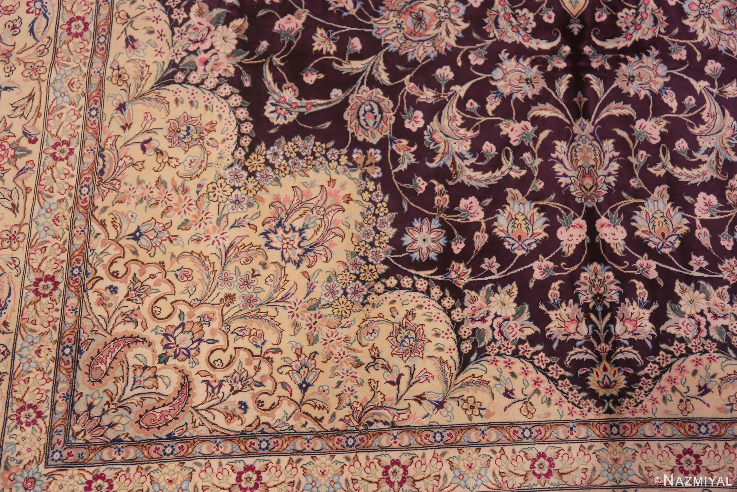 Details of Fine Luxurious Purple Color Vintage Persian Silk Qum Rug 72753 by Nazmiyal Antique Rugs