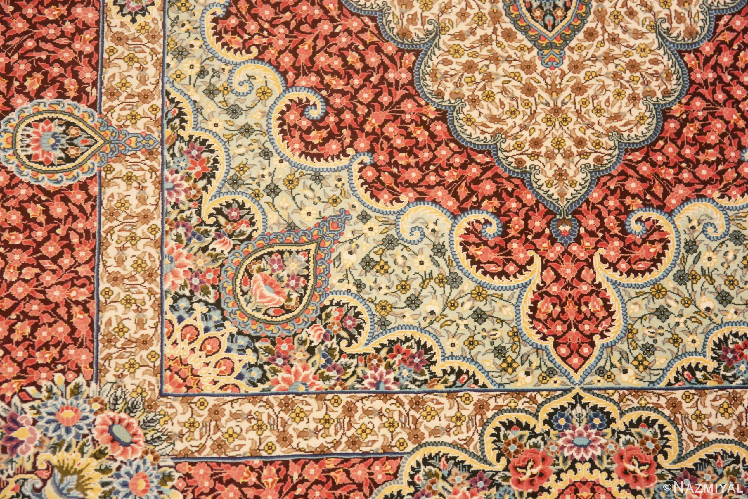 Details of Small Scatter Size Fine Luxurious Floral Vintage Persian Silk Qum Rug 72771 by Nazmiyal Antique Rugs