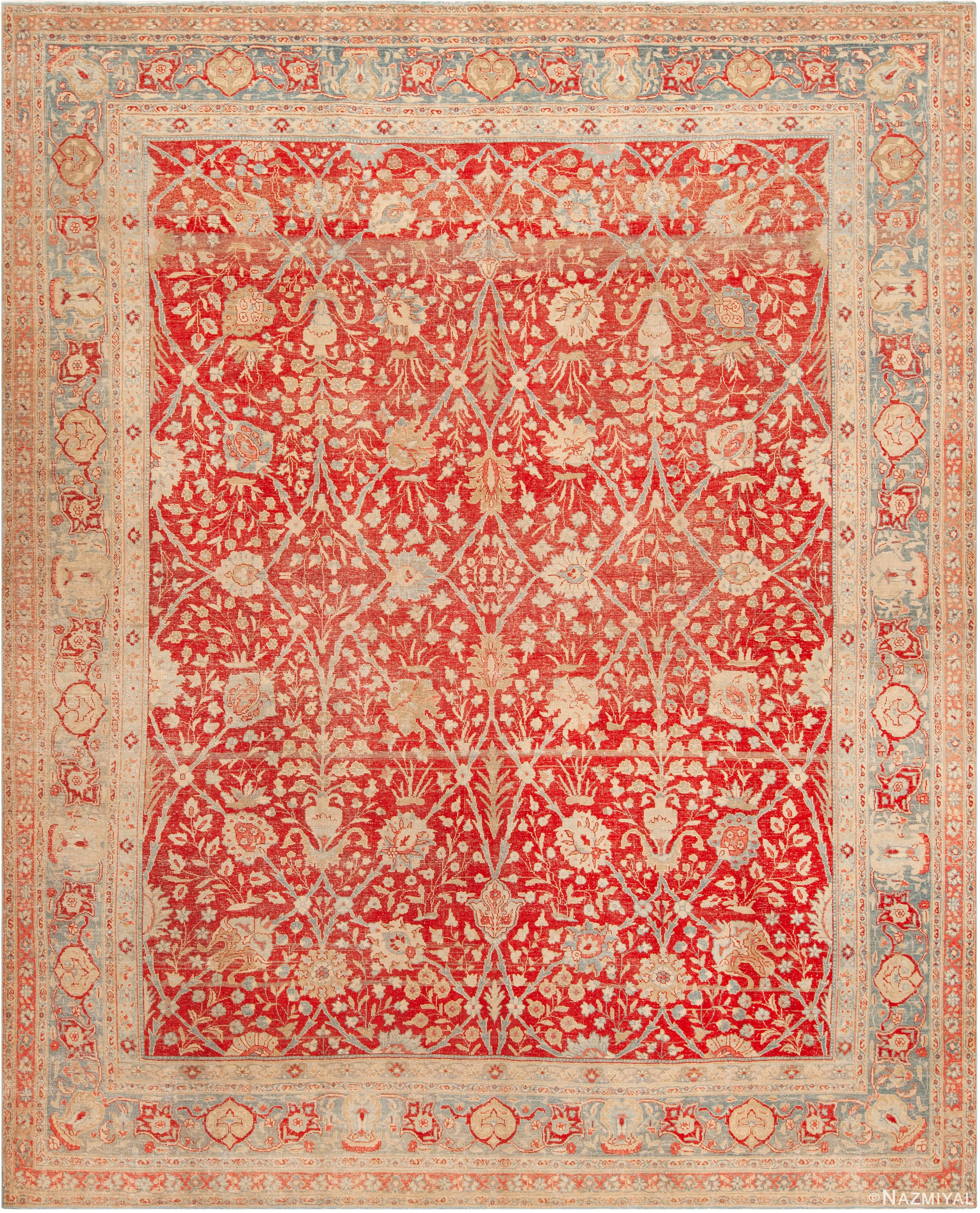 Floral Antique Persian Tabriz Area Rug 72821 by Nazmiyal Antique Rugs