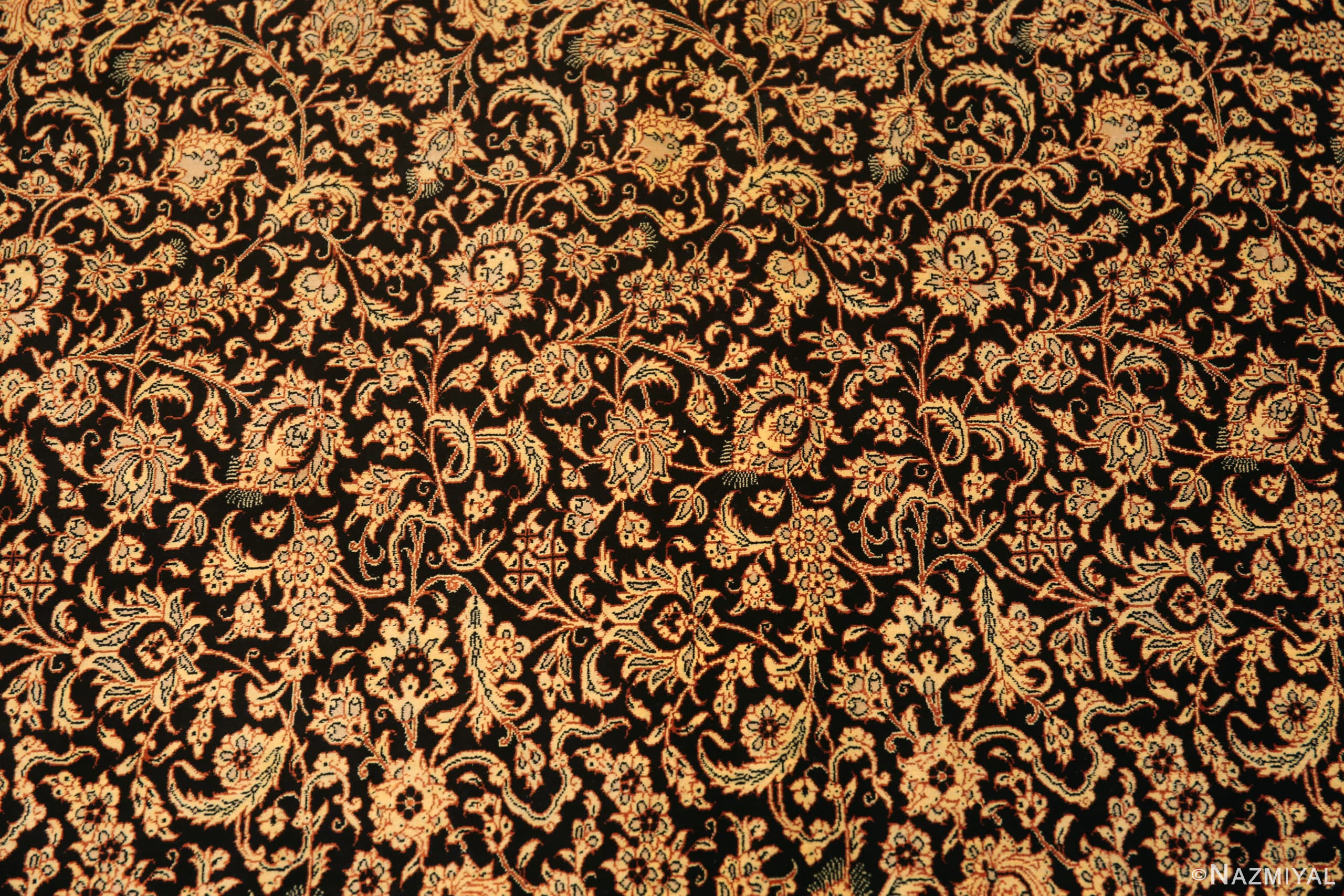 Florals of Fine Allover Floral Design Luxurious Room Size Vintage Persian Silk Qum Rug 72742 by Nazmiyal Antique Rugs