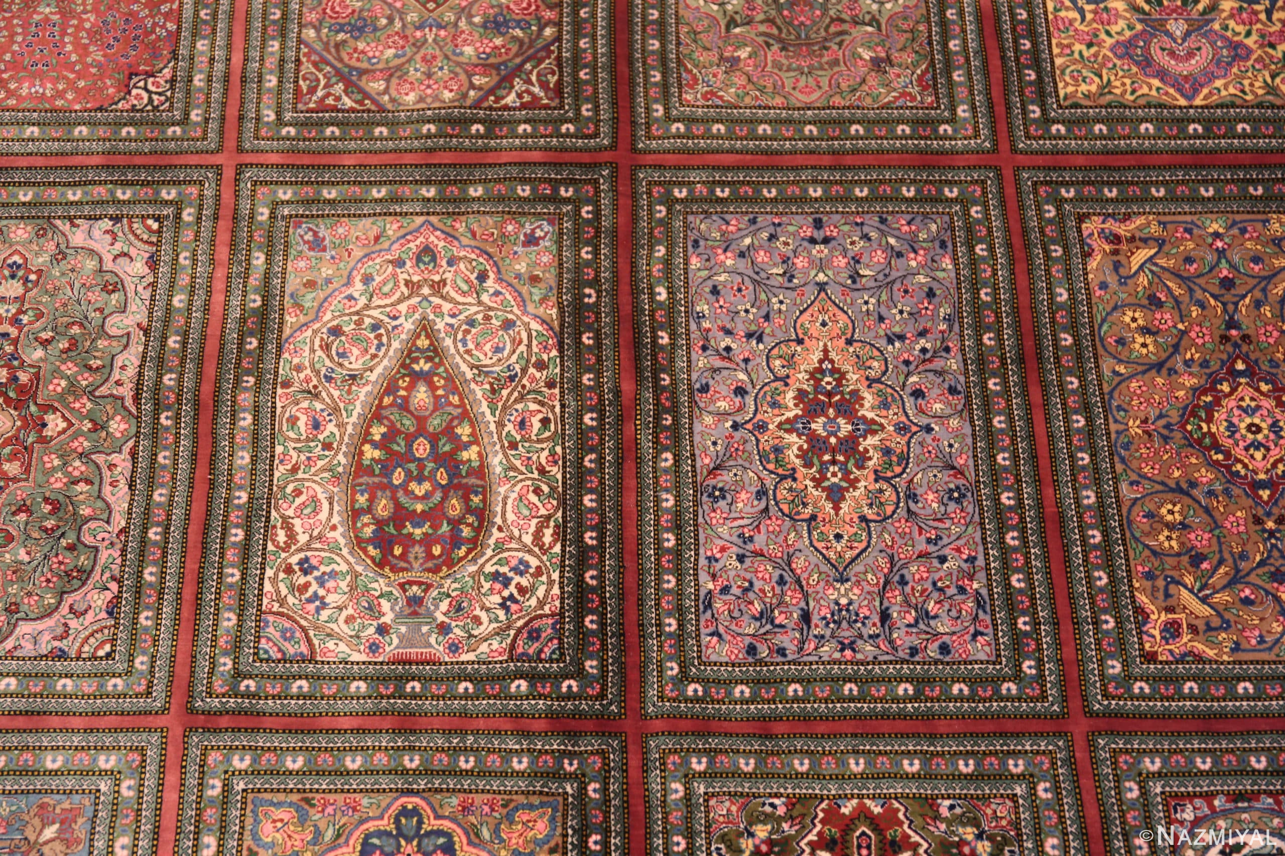 Florals of Fine Floral Long Narrow Gallery Size Vintage Luxury Persian Silk Qum Rug 72744 by Nazmiyal Antique Rugs