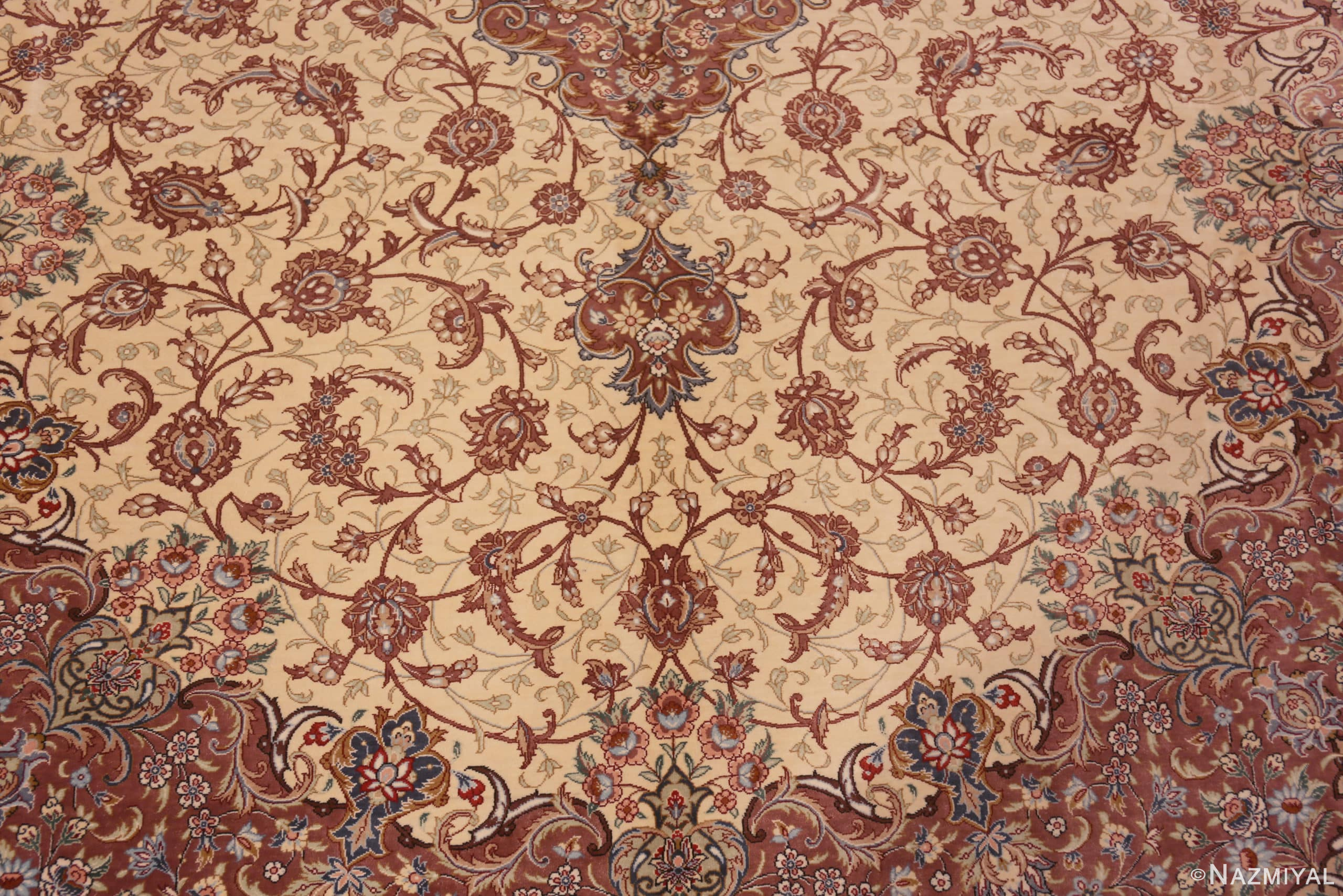 Florals of Fine Floral Room Size Vintage Luxurious Silk Persian Qum Medallion Rug 72750 by Nazmiyal Antique Rugs