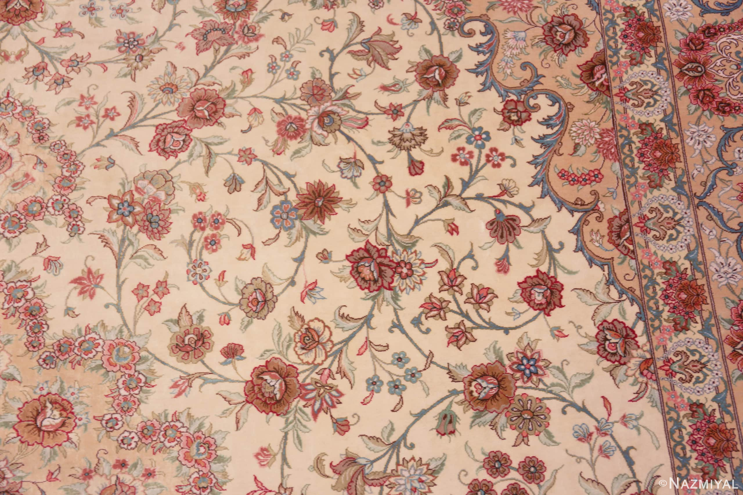 Florals of Fine Luxurious Floral Room Size Vintage Persian Silk Qum Rug 72745 by Nazmiyal Antique Rugs