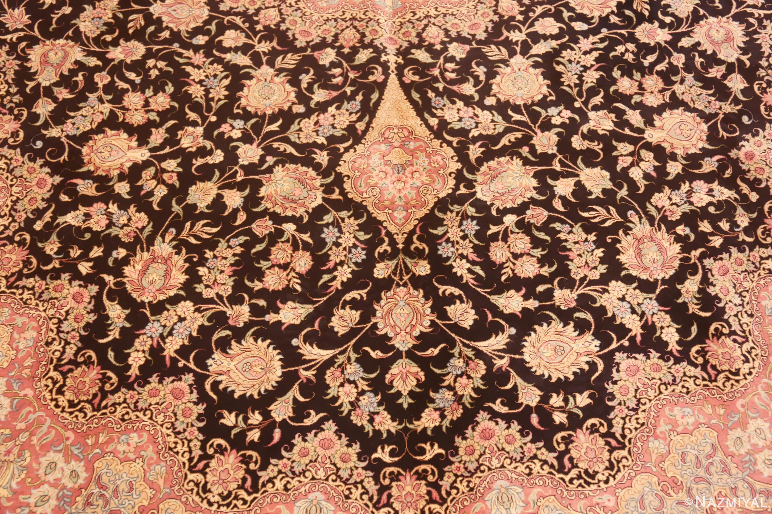 Florals of Fine Luxurious Vintage Persian Silk Qum Room Size Rug 72751 by Nazmiyal Antique Rugs