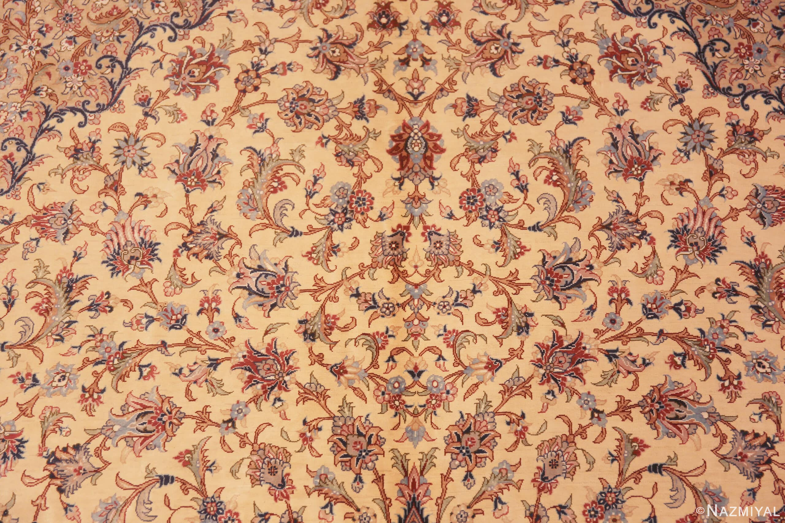 Florals of Fine Room Size Vintage Persian Luxury Gonbad Design Silk Qum Rug 72759 by Nazmiyal Antique Rugs